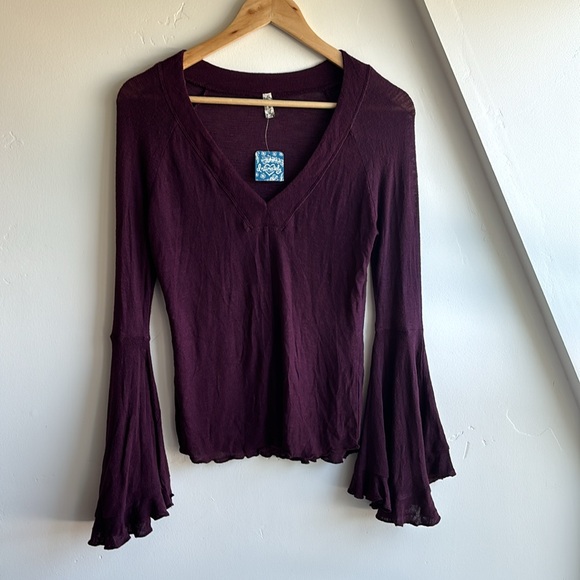 NWT Free People Free People Soo Dramatic Long Sleeve Top Plum Size M NEW - Picture 2 of 13